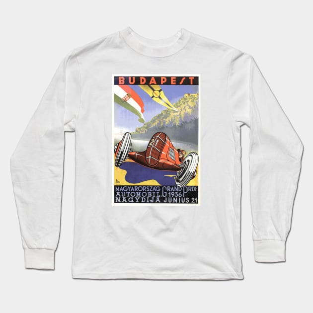 Hungarian Grand Prix, Budapest 1936: Vintage Poster Design Long Sleeve T-Shirt by Naves